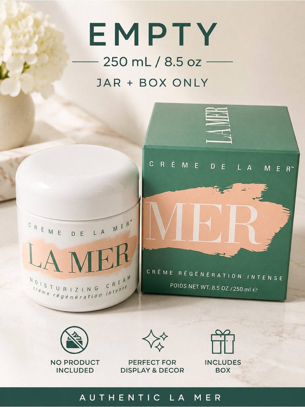 EMPTY La Mer Crème de la Mer 8.5 oz 250ml Jar + Box Display Decor